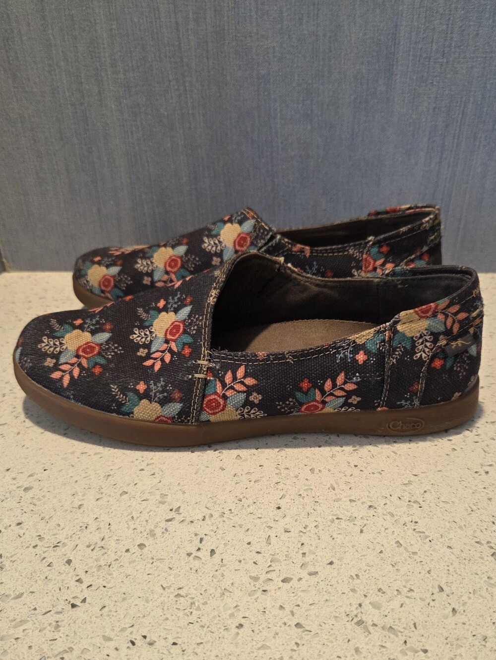 Chaco Ionia Navy Blue Canvas Floral Slip-On Shoes